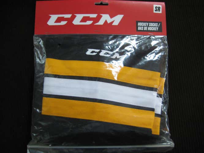 Black New Senior Large CCM Socks  Boston Bruins Colors 30" New in Bag  SX8000