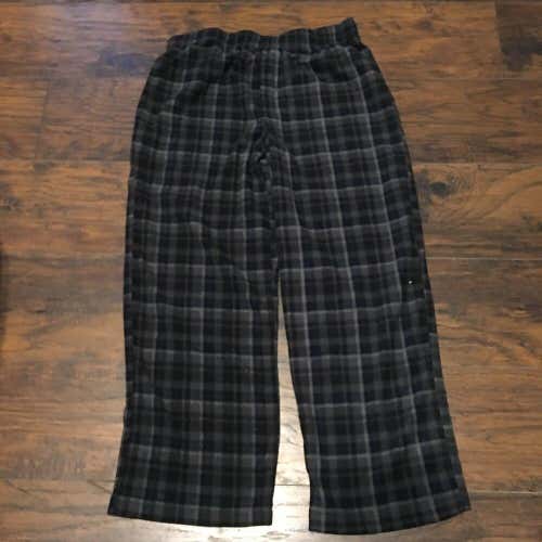 Men's Pajama Pants Fleece Soft Black Gray Plaid Casual Lounge Sleep Bottoms SzLg