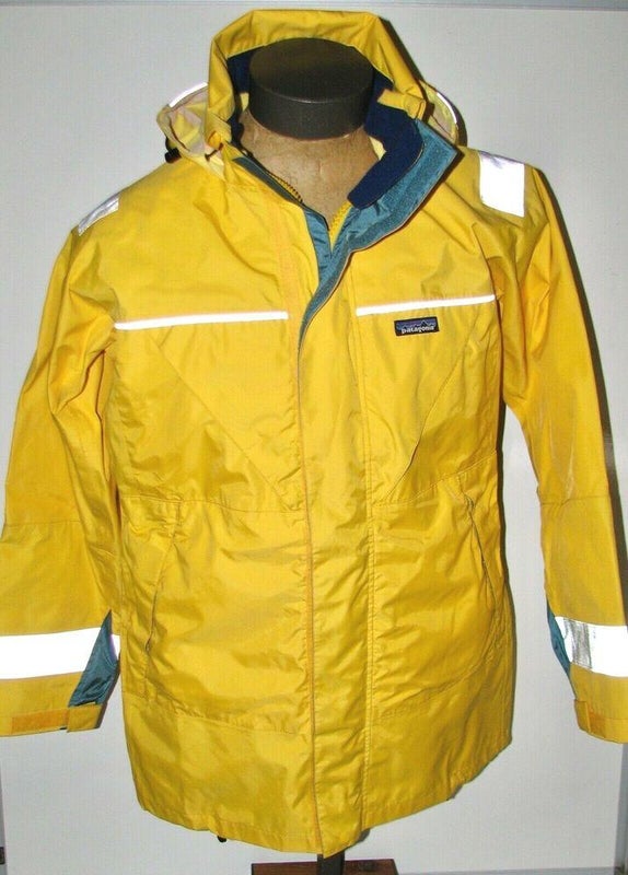 Patagonia Men's Yellow Heavy Duty Hooded Rain Coat Jacket w/Reflectors