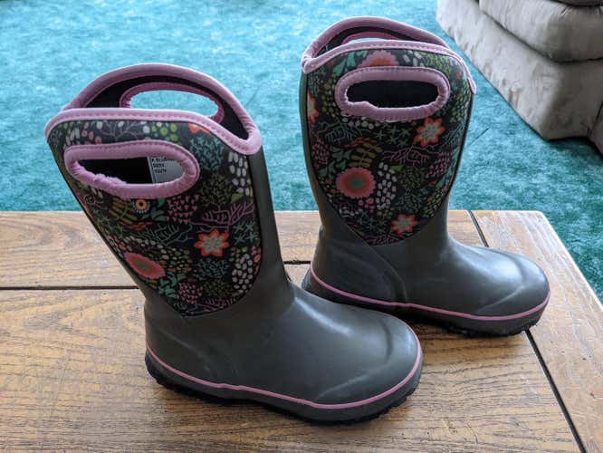 Gray/Pink Size 1 Girls Winter Waterproof Boots