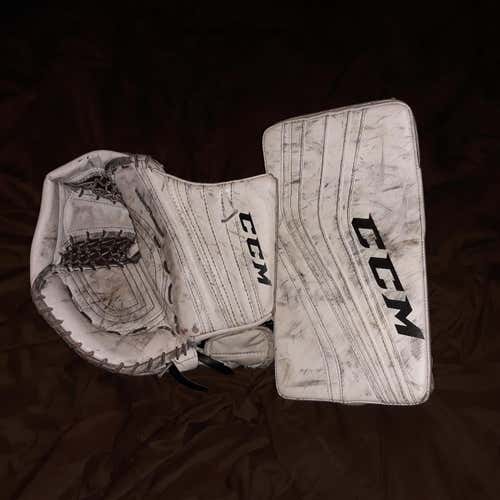 White Used Senior CCM Premier R1.9 Glove / Blocker - Full Right