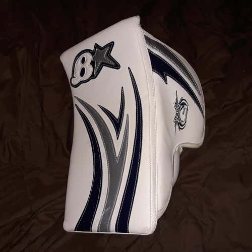Used Brian's Zero G Goalie Blocker, White/Blue/Silver, in Excellent Condition