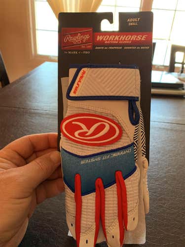 White New Small Rawlings Workhorse Batting Gloves