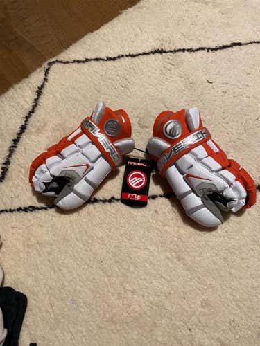 White/Orange New Goalie Maverik M4 13" Lacrosse Gloves