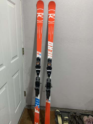 Used Unisex 2015 Rossignol Racing Hero FIS GS Pro Skis With Bindings Max Din 18