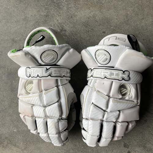 White Used Maverik M3 13" Lacrosse Gloves