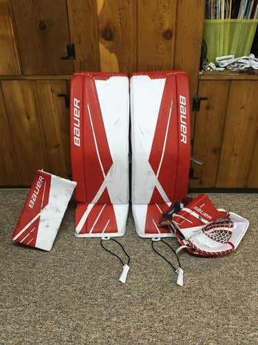 White/Red Used Senior 35+1" Bauer Supreme 3S Regular Goalie Full Set