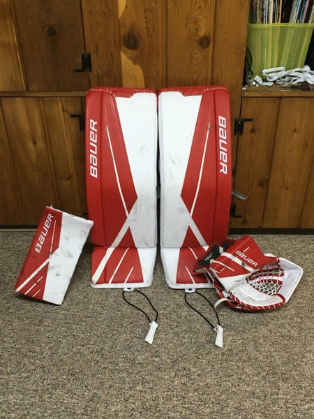 White/Red Used Senior 35+1" Bauer Supreme 3S Regular Goalie Full Set