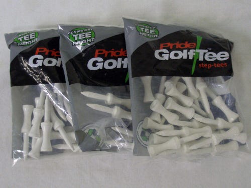 Pride Golf Step-tees (3.25", White, 3pk, 75 tees) Consistent Tee Height NEW