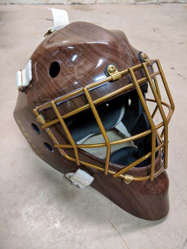 OTNY X1 Elite Goalie Mask with Wood Grain Hydrodip and Gold Cage / Hardware - Size Large