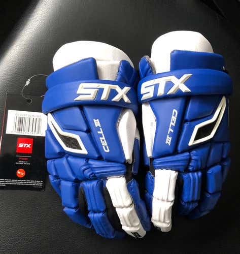 New STX CelI III Lacrosse Gloves 12" Medium Lax New with Tags NWT Royal Blue