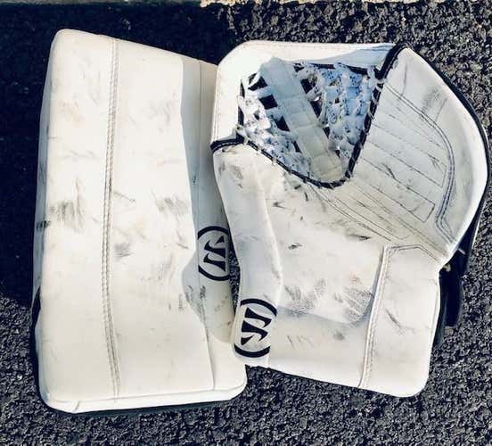 White Used Junior Warrior Regular Ritual GT2 Goalie Glove and Blocker Set