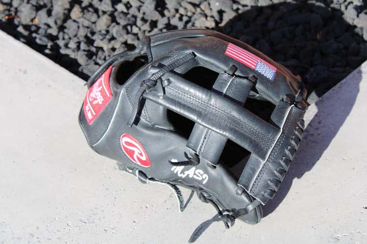 Custom Rawlings Heart Of The Hide NP5 11.75” Black Oiled Horween Leather With USA Flag