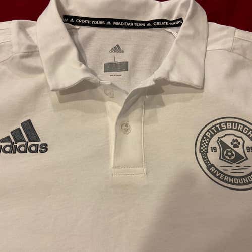 Pittsburgh Riverhounds FC Soccer Team Issued White Adult Large Adidas Polo / Golf Shirt