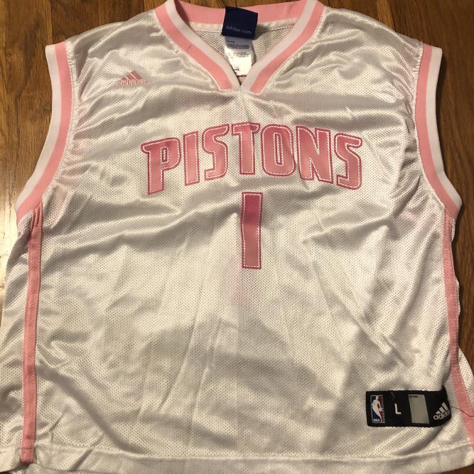 Pink Youth Large Adidas Pistons Jersey
