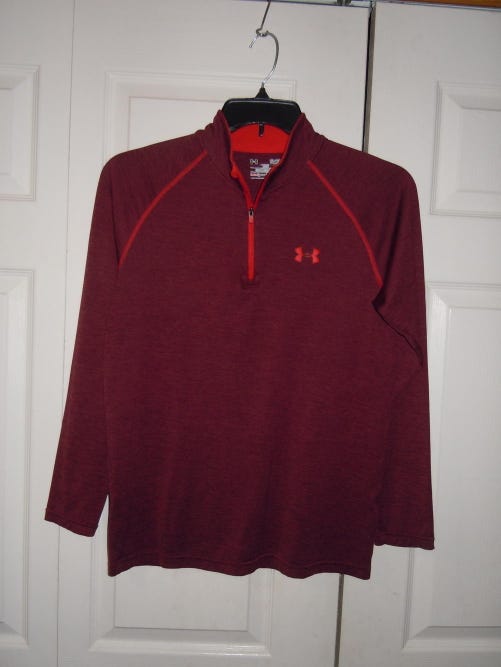 UNDER ARMOUR QUARTER ZIP SHIRT Red Used Unisex Adult Small-HEAT GEAR-MAROON-LOOSE