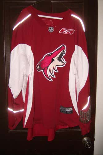 Phoenix Coyotes worn size 60 goalie-cut Reebok practice jersey red with white trim (has a wrist pad)