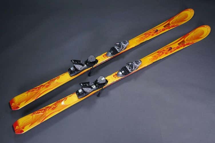 K2 T-NINE BURNIN LUV 167CM SNOW SKIS, YELLOW RED W/ NX11 BINDINGS ~ L@@K!!