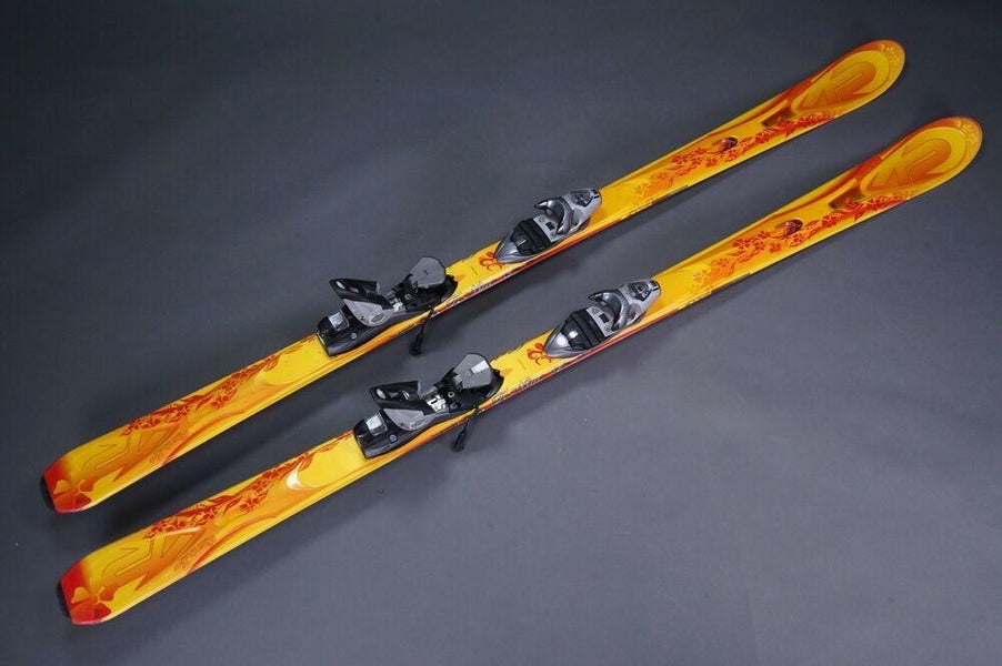 K2 T-NINE BURNIN LUV 167CM SNOW SKIS, YELLOW RED W/ NX11 BINDINGS ~ L@@K!!