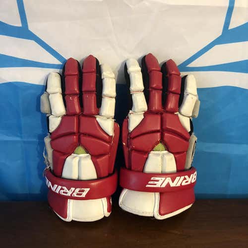 Red Used Player's Brine Notorious 10" Lacrosse Gloves