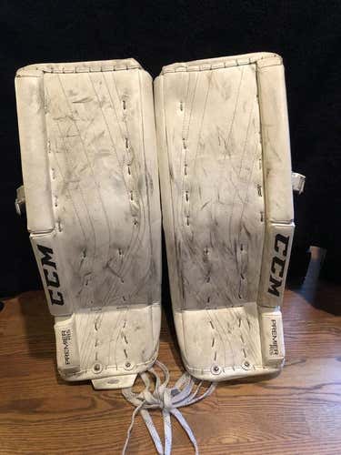 White Used Junior 26" CCM Premier R1.5 Goalie Leg Pads