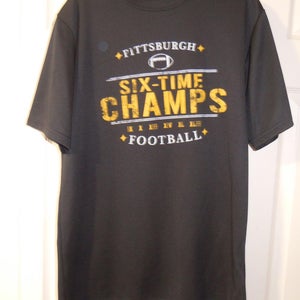 PITTSBURGH STEELERS-SHIRT BLACK Used Unisex Adult MEDIUM-POLYESTER-DRI FIT-6 TIME SUPER BOWL CHAMPS