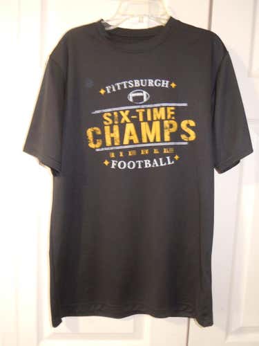 PITTSBURGH STEELERS-SHIRT BLACK Used Unisex Adult MEDIUM-POLYESTER-DRI FIT-6 TIME SUPER BOWL CHAMPS