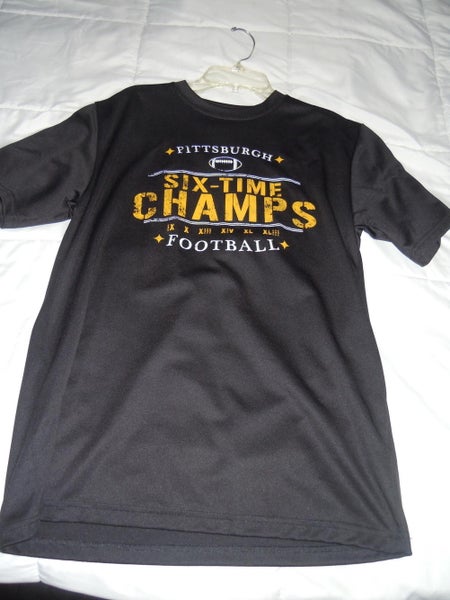 PITTSBURGH STEELERS-SHIRT BLACK Used Unisex Adult MEDIUM-POLYESTER-DRI FIT-6  TIME SUPER BOWL CHAMPS