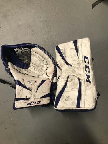 White/Blue (Toronto) Used Senior CCM Regular Revolution 579 Pro Stock Glove and Blocker