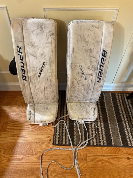 White Intermediate 30" Bauer Supreme S190 Goalie Leg Pads