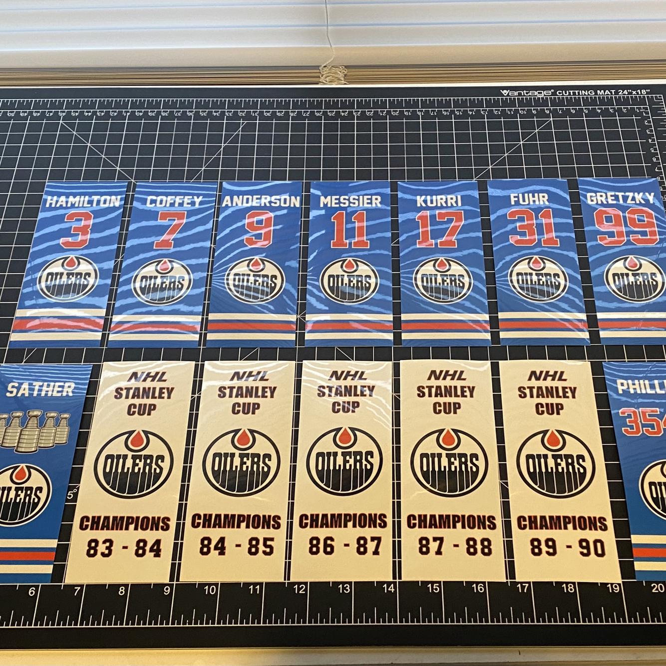 Edmonton Oilers Vinyl Decal Replica Stanley Cup Banners And Retired Sidelineswap 