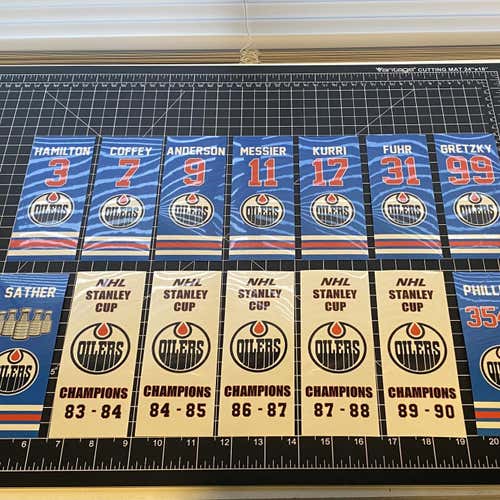 Edmonton Oilers Vinyl Decal Replica Stanley Cup Banners and Retired #’