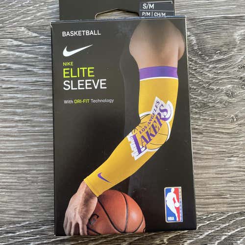 Nike Elite Arm Sleeve NBA LA Lakers Logo Size S/M Lebron DRI-FIT NWT