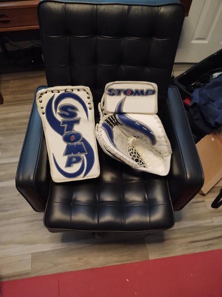 Blue/White Used Senior Pro Stomp Catcher/blocker set