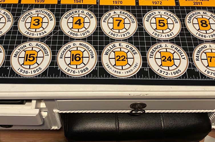 12 Retired Boston Bruins Retired Replica Banner Decals 3.25”