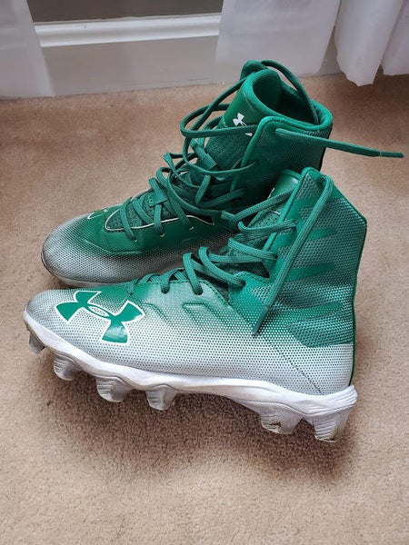 Used Youth Size 5.0 Under Armour Cleats for Lacrosse or Football Green and White