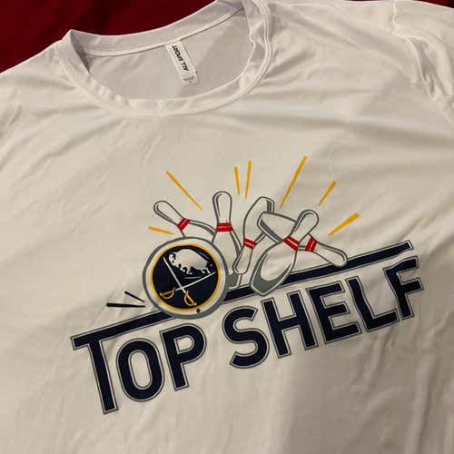 Buffalo Sabres Team Issued “Top Shelf” Bowling White Adult Large T-Shirt