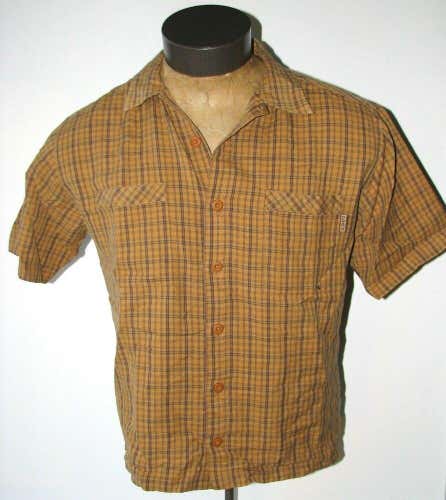 Prana Men's Orange-Brown Checked Plaid Short-Sleeve Hiking Shirt - Size Small S
