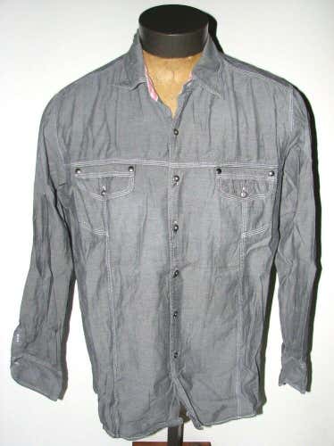 Tulliano Men's Gray Long-Sleeve Cotton Shirt w/Pink&White Checks - Size Large L