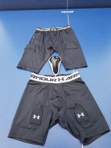 2 Black Lightly Used Men's Adult Medium Under Armour Compression with 1 Jock