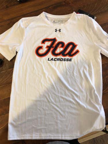 FCA Lacrosse White Youth XL UA Shirt - # 11 On Sleeve