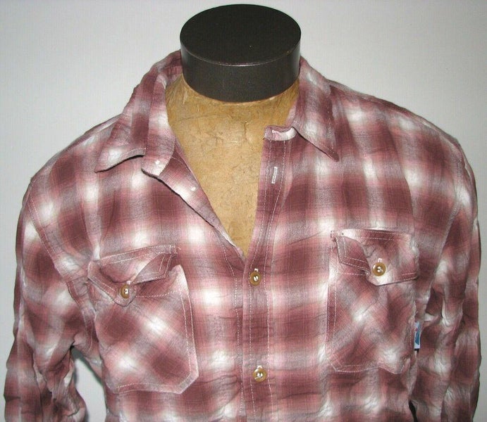 Edgevale Men's Maroon & White Plaid L/S Cotton Shirt - Size X