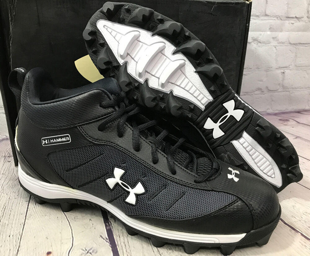 Under Armour Mens Hammer Mid Rm FTball Cleat Wide Black/White SZ 11.5 