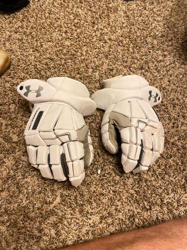 White Used Player's Under Armour Command Pro 13" Lacrosse Gloves