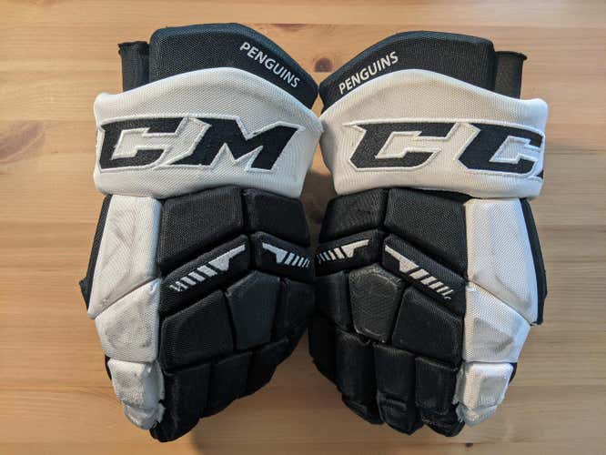 CCM HGTK 14" Pittsburgh Penguins Gloves - Sam Miletic #80 - Pro Stock Gloves - Used - Repaired