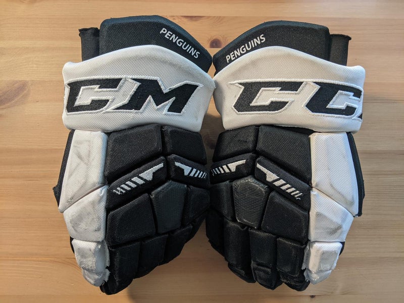 CCM HGTK 14" Pittsburgh Penguins Gloves - Sam Miletic #80 - Pro Stock Gloves - Used - Repaired
