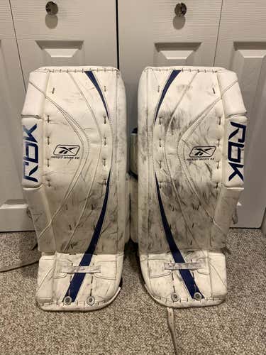 White Senior 32" +1 RBK Reebok Premier II Pro Stock Goalie Leg Pads