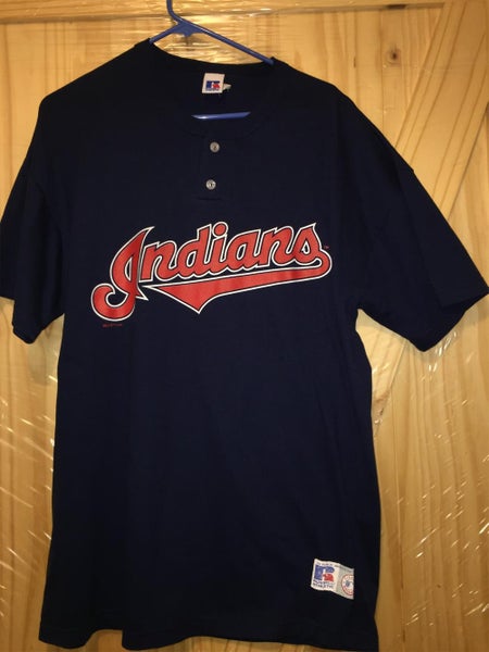 XL MLB Nike Tee Cleveland Indians Baseball T-Shirt,Navy w/Red,White