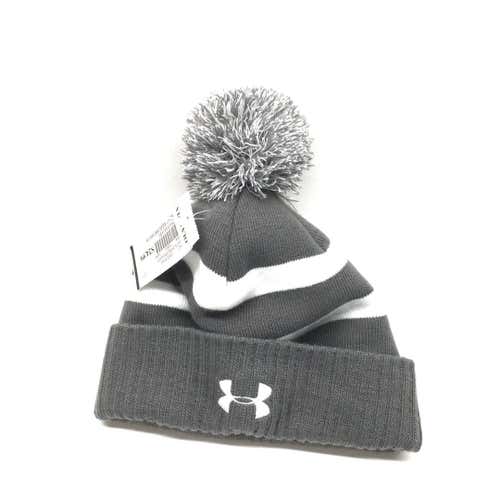 Used Under Armour Gray And White Stripe Winter Outerwear Hats