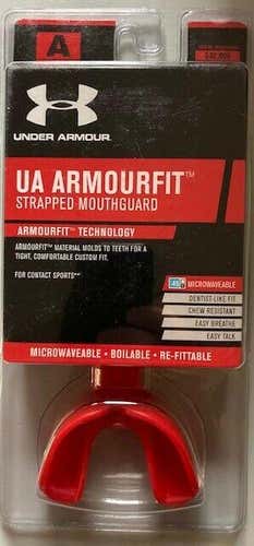 NIB Under Armour Adult Armourfit Mouth Guard W/ Strap Red Free Shipping